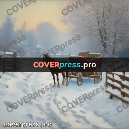 Monet style drawing: horse and sledge in the snow