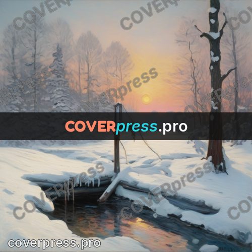 Monet style drawing: winter forest by a well