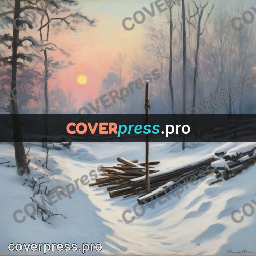 Monet style drawing: winter forest by a well