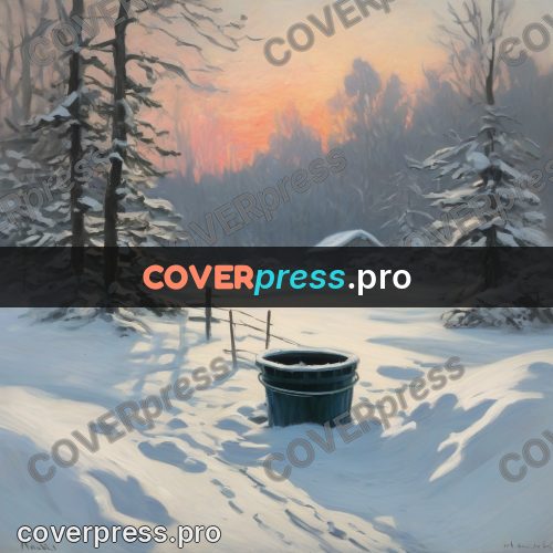 Monet style drawing: winter forest by a well
