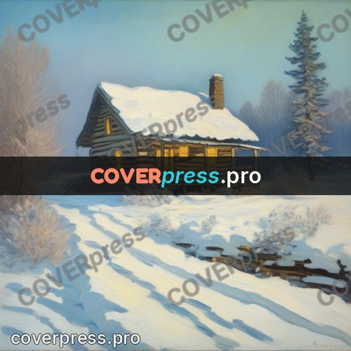 Monet style drawing: log house in the snow