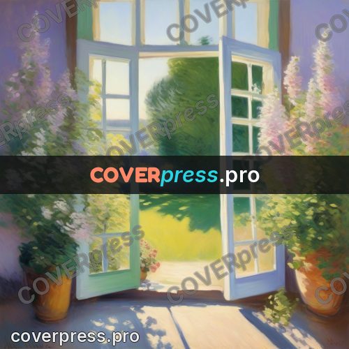 Monet style drawing: open door onto a garden
