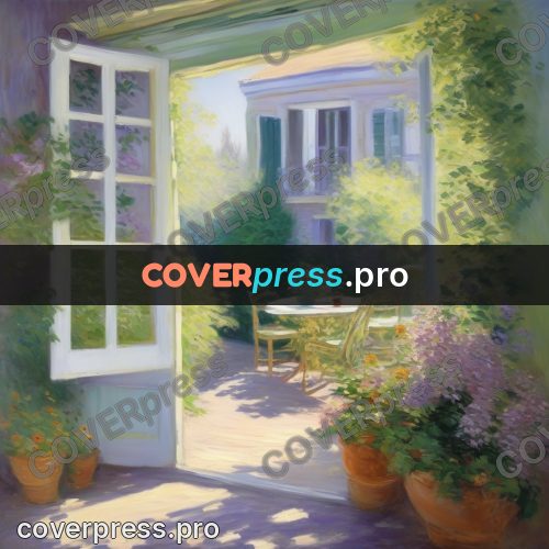 Monet style drawing: open door onto a garden