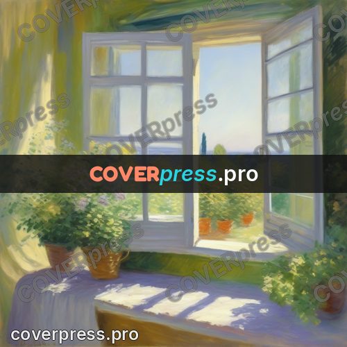 Monet style drawing: open door onto a garden