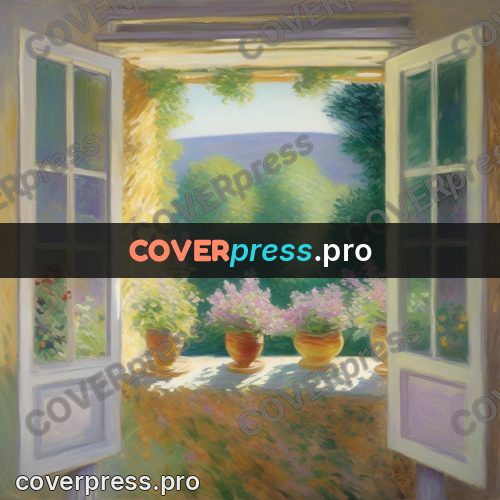 Monet style drawing: open door onto a garden