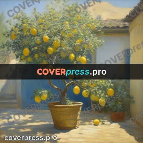 Monet style drawing: lemon tree in a tub