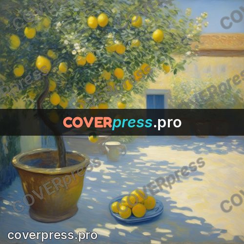 Monet style drawing: lemon tree in a tub