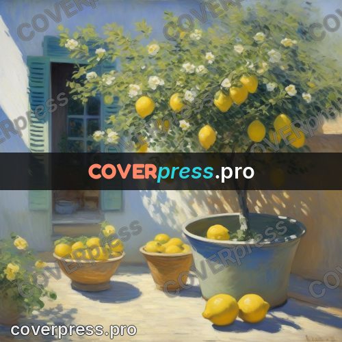Monet style drawing: lemon tree in a tub