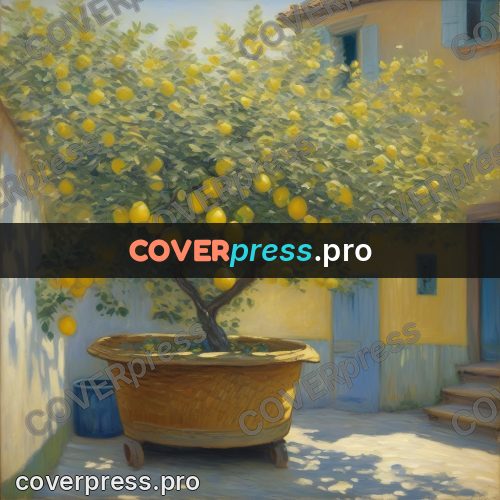 Monet style drawing: lemon tree in a tub