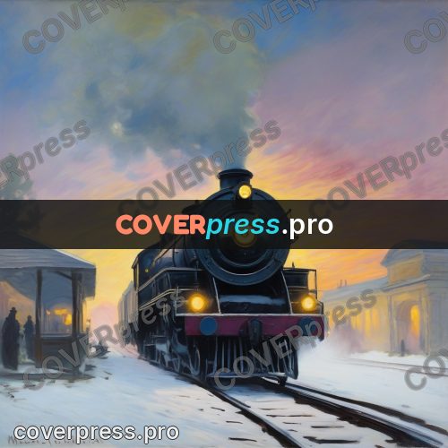 Monet style drawing: steam locomotive at a station platform
