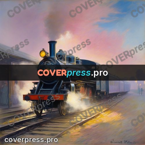 Monet style drawing: steam locomotive at a station platform
