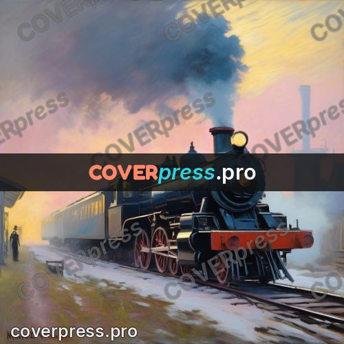 Monet style drawing: steam locomotive at a station platform
