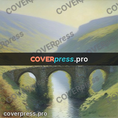 Monet style drawing: stone arch bridge over a river
