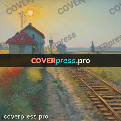 Monet style drawing: small country station at sunset