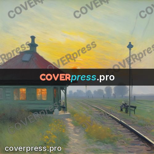 Monet style drawing: small country station at sunset