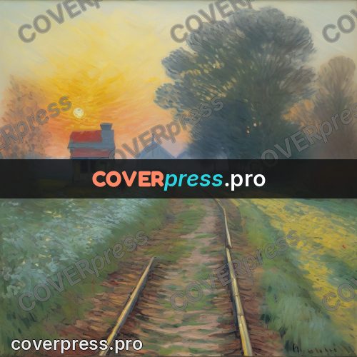 Monet style drawing: small country station at sunset