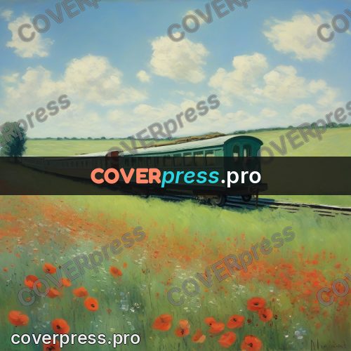 Monet style drawing: green carriage in a poppy field