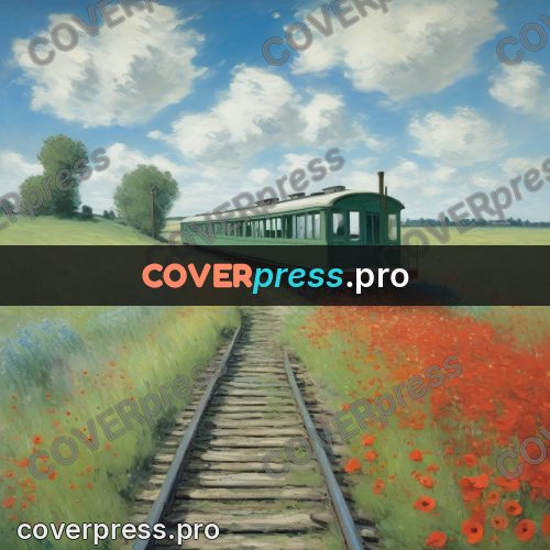 Monet style drawing: green carriage in a poppy field