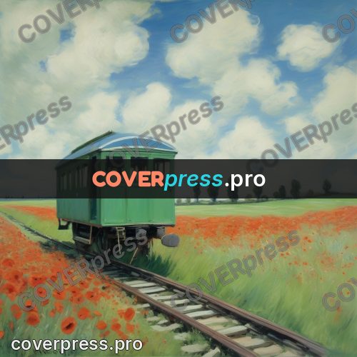 Monet style drawing: green carriage in a poppy field