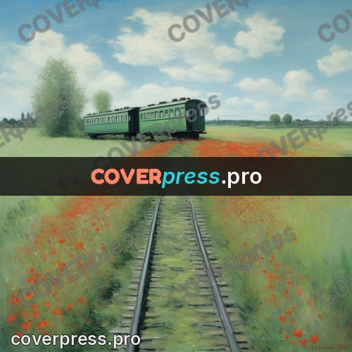 Monet style drawing: green carriage in a poppy field