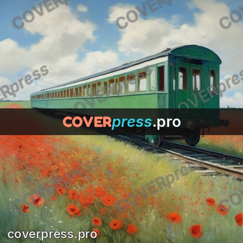 Monet style drawing: green carriage in a poppy field