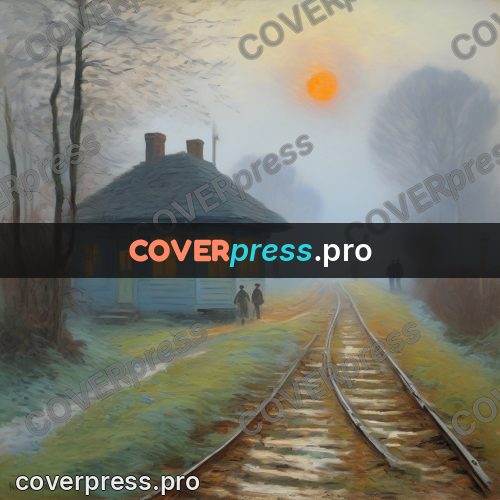 Monet style drawing: railway track in morning fog