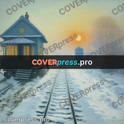 Monet style drawing: railway track in morning fog
