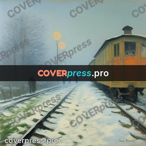 Monet style drawing: railway track in morning fog