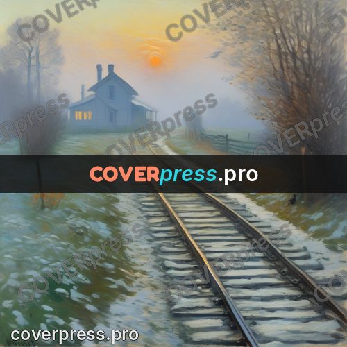 Monet style drawing: railway track in morning fog