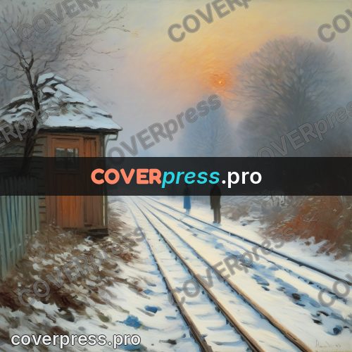 Monet style drawing: railway track in morning fog