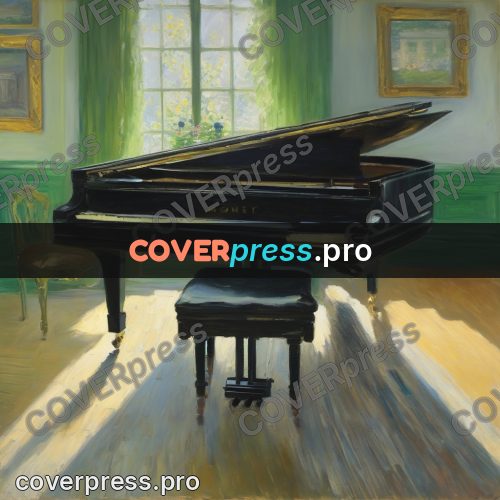 Monet style drawing: black grand piano by a window