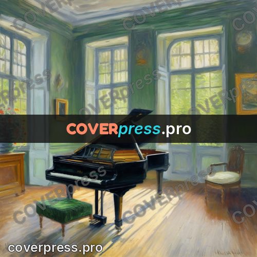 Monet style drawing: black grand piano by a window