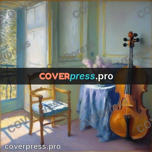 Monet style drawing: cello and lilac by a window
