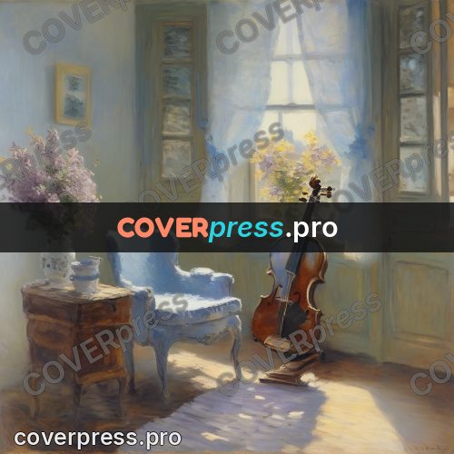 Monet style drawing: cello and lilac by a window