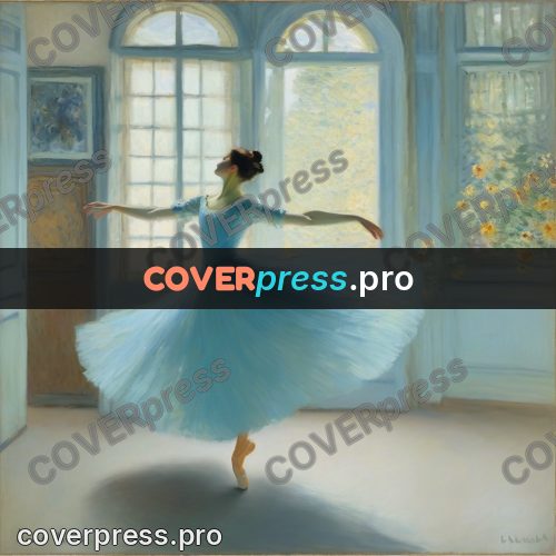 Monet style drawing: dancer spinning in a blue dress