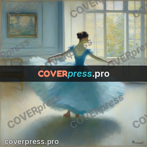 Monet style drawing: dancer spinning in a blue dress