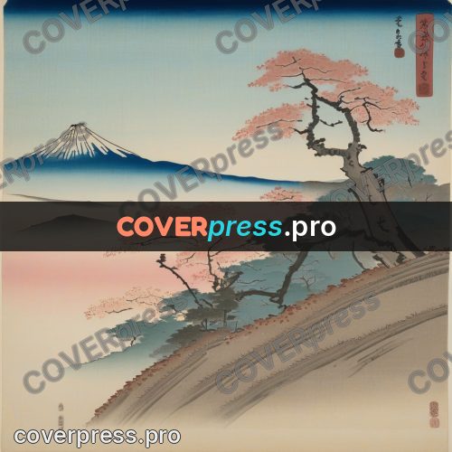 Ukiyo-e drawing: temple among trees by water