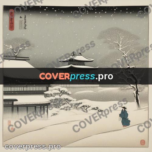 Ukiyo-e drawing: temple under snow