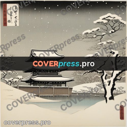 Ukiyo-e drawing: temple under snow