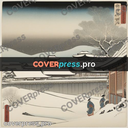 Ukiyo-e drawing: temple under snow