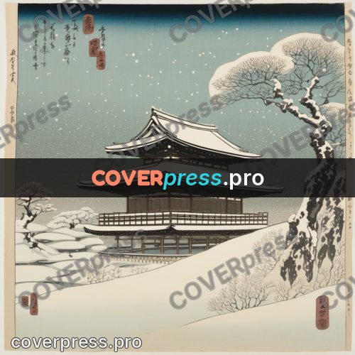 Ukiyo-e drawing: temple under snow