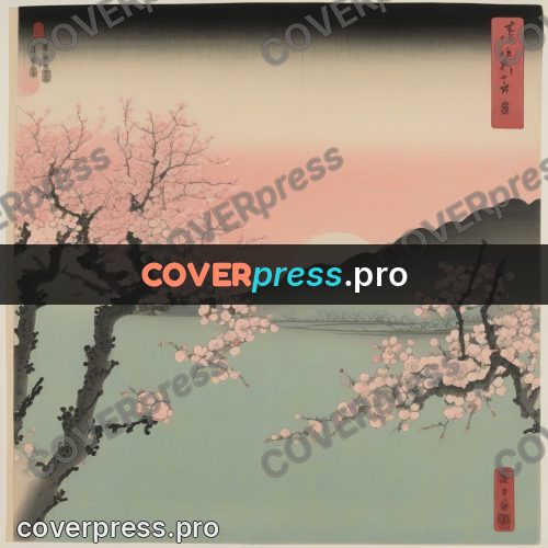 Ukiyo-e drawing: blossoming branch and the moon