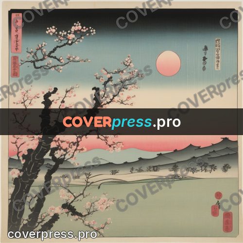Ukiyo-e drawing: blossoming branch and the moon