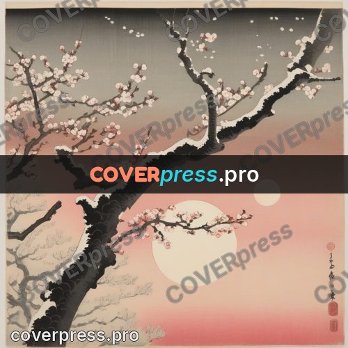 Ukiyo-e drawing: blossoming branch and the moon