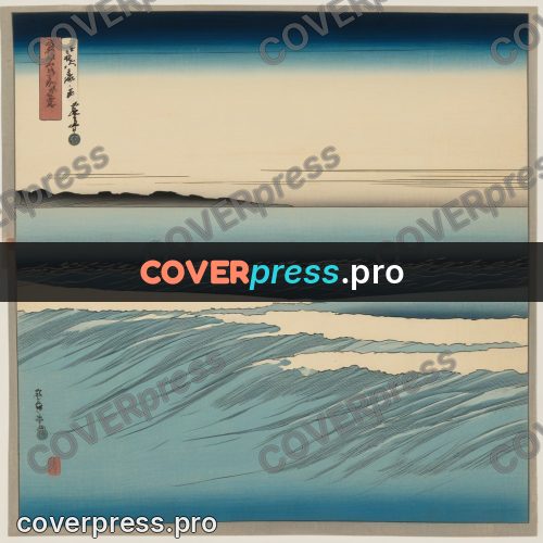 Ukiyo-e drawing: shallows and waves at the shore