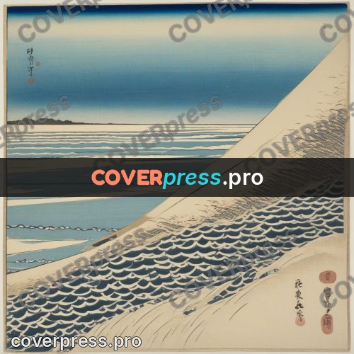 Ukiyo-e drawing: shallows and waves at the shore