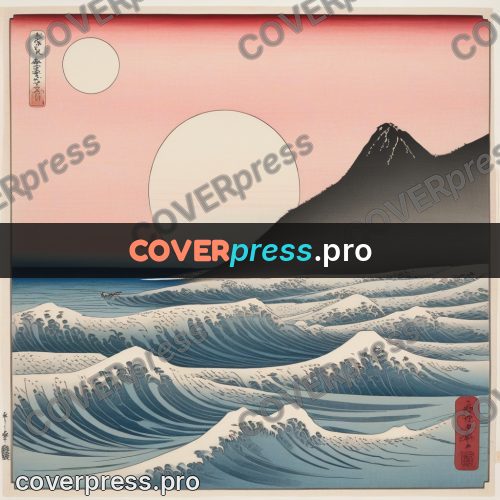Ukiyo-e drawing: waves by rocks under the moon