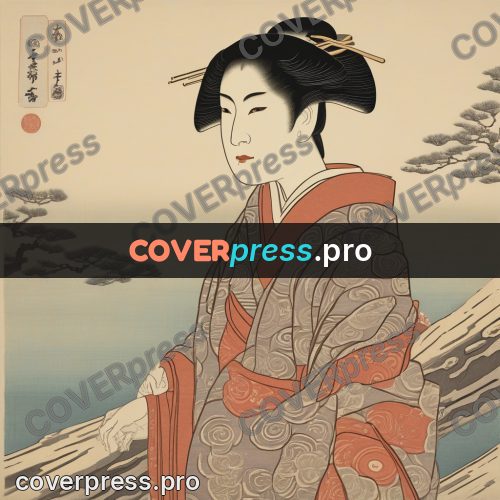 Ukiyo-e drawing: woman in a kimono by water
