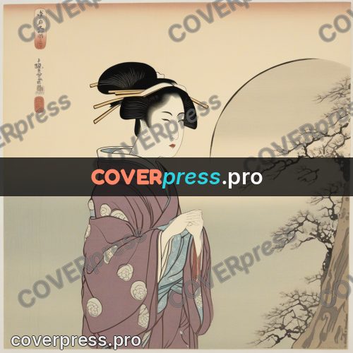 Ukiyo-e drawing: woman in a kimono by water