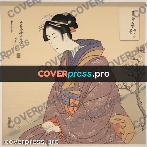 Ukiyo-e drawing: woman in a kimono by water